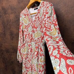 Izuria Medium Rust Mustard Yellow Medallion Elastic Cuff Dress Medium